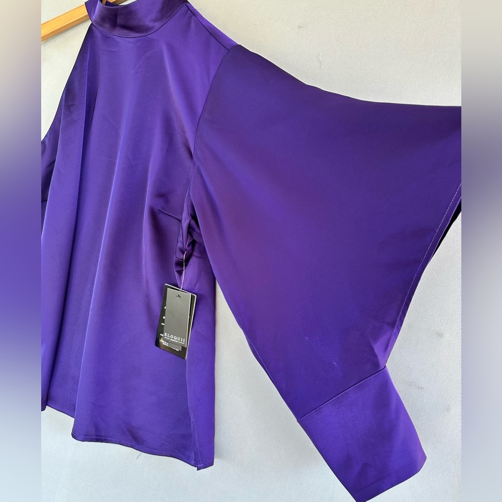 🎉5 for $45🎉 NWT Eloquii One Shoulder Satin Top blouse With Draped Sleeve size 18 - Picture 8 of 12